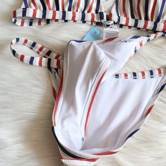 NEW White Red Blue Gold Stripe Print Bikini Swim Set Size XL - Picture 5 of 9